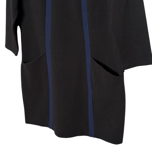 Boden Ottoman Dress Size 12 Black Blue Striped Mini Shift 3/4 Sleeve Ribbed Knit - Picture 4 of 9